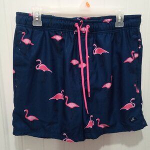 Mens Sperry Pink Flamingos Dark Blue Swimming Trunks Size Med #0516